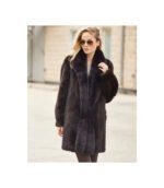 Olivia Textured Mink Stroller Coat with Fox Tuxedo Collar Zing Apparel