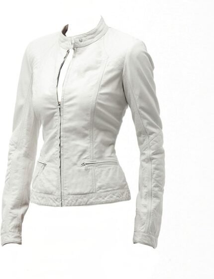 Pure Sheep Leather Biker Jacket Women, White Zing Apparel