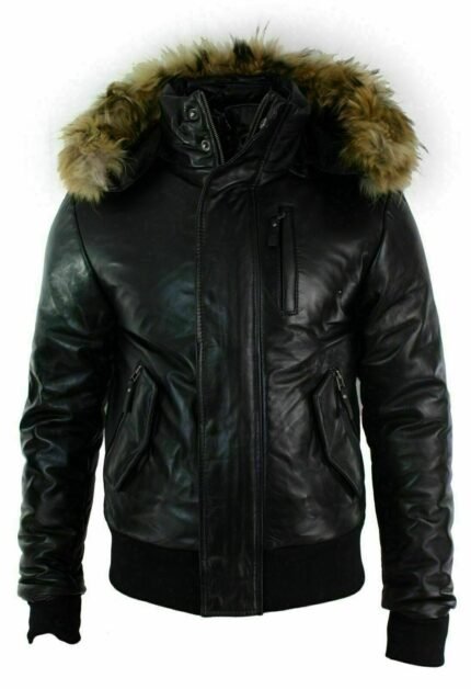 Fur Padded Leather Jacket With Hood Zing Apparel