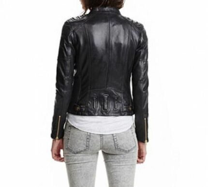 Slim Fit Women Biker Jacket, Black Zing Apparel