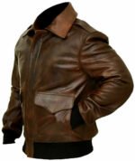 Brown Leather Flight Bomber Military Jacket Zing Apparel