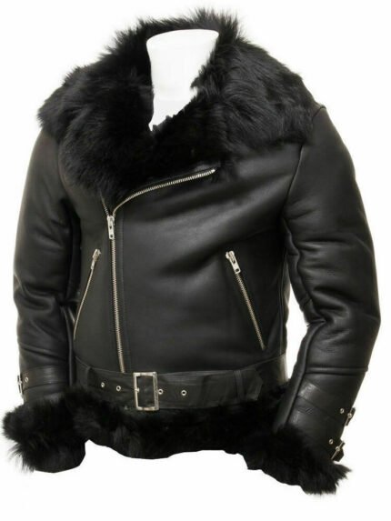 Black Leather Shearling Jacket For Men - flying Toscana Zing Apparel
