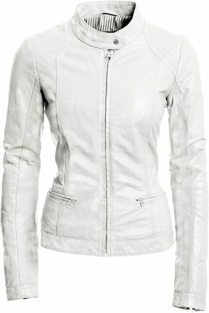 Pure Sheep Leather Biker Jacket Women, White Zing Apparel