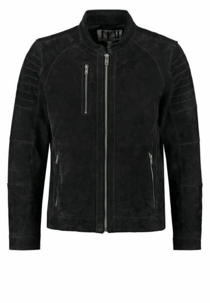 Slim Fit Suede Leather Biker Jacket, Black Zing Apparel