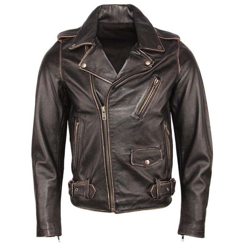 Aguila Aged Leather Biker Jacket Men Zing Apparel