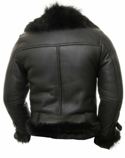 Black Leather Shearling Jacket For Men - flying Toscana Zing Apparel
