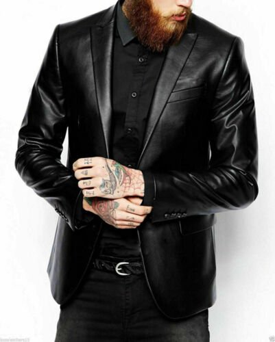 Slim Fit Leather Blazer Men, Black Zing Apparel