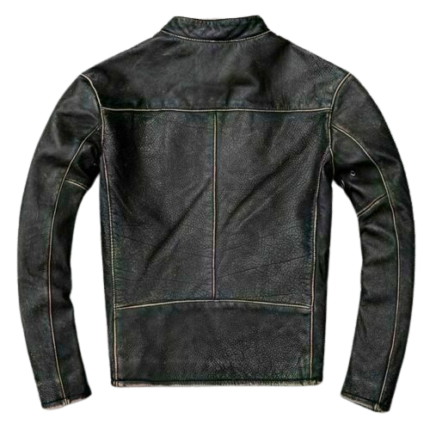 Classic Biker Distressed Cow Leather Jacket, Back