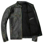 Classic Biker Distressed Cow Leather Jacket, Inner Pocket