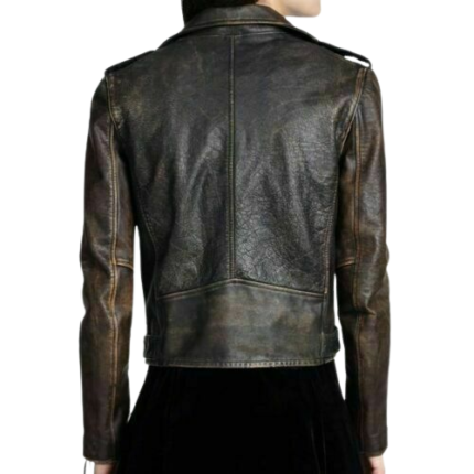 Distressed Leather Biker Jacket Women, Brown Zing Apparel