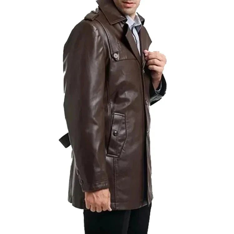Single Breasted Leather Blazer Men, Brown Zing Apparel