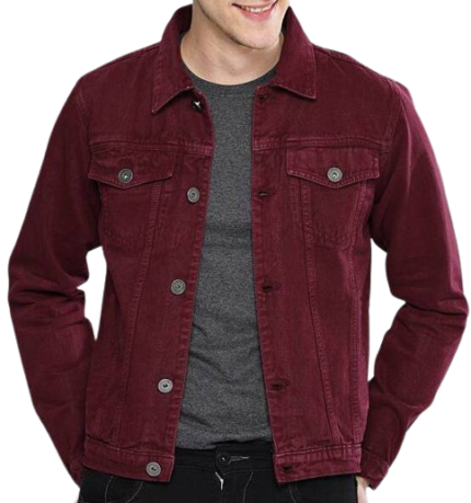 Men’s Casual Denim Burgundy Jacket Zing Apparel