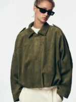 Zara Suede Jacket Women Green